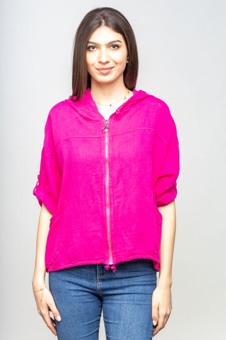Hanorac In Shopika Fucsia cu Fermoar Metalic