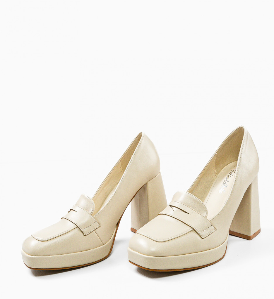 Pantofi dama Elino Bej cu toc elegant - imagine 6
