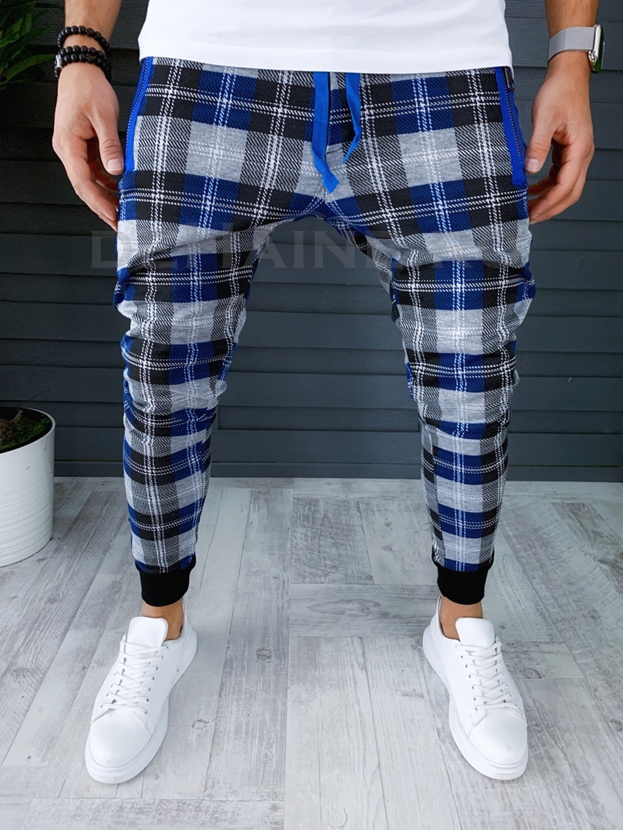 Pantaloni Barbati Smart Casual Carouri Albastri