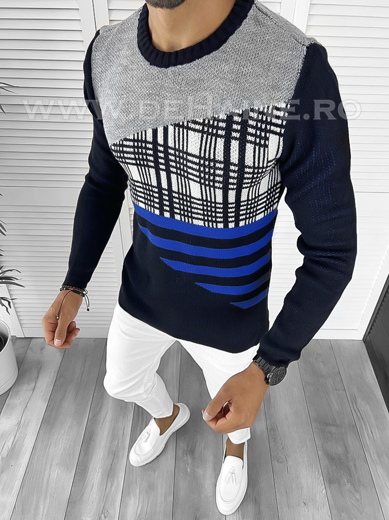 Pulover Barbati Slim Fit Elegant Bleumarin - imagine 1