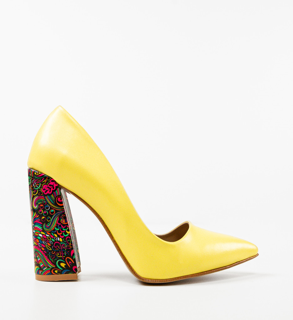 Pantofi Dama Monina Galbeni cu Toc Eleganți - imagine 4