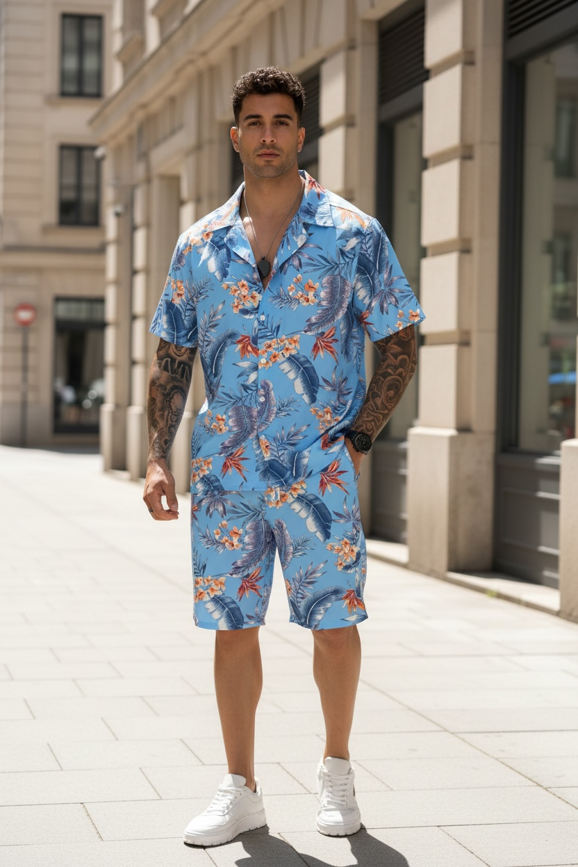 Compleu de vara camasa cu imprimeu + pantaloni 5507 35-5