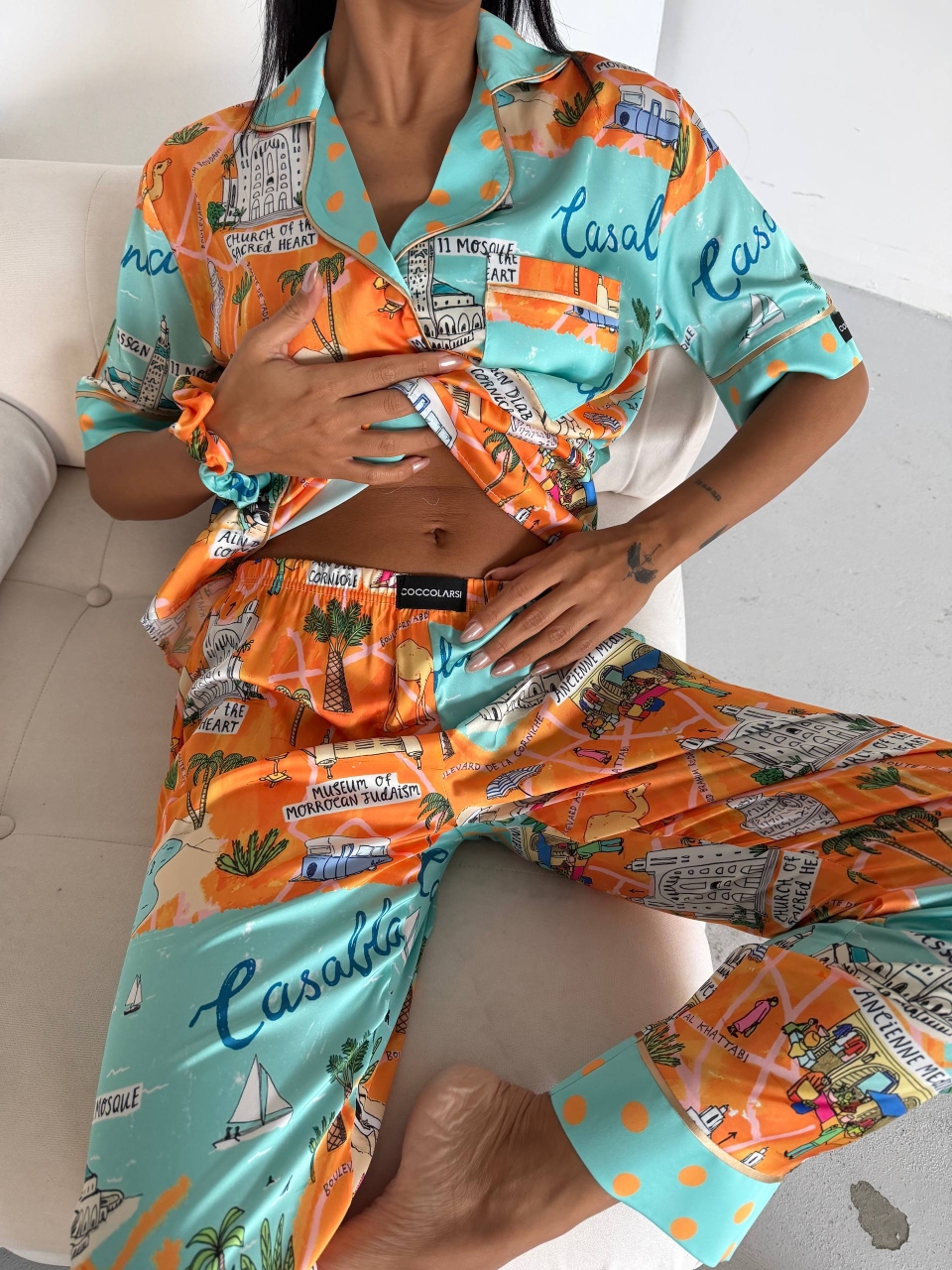 Set Pijama Delis 2 Piese Satin Mat și Elastic - imagine 6