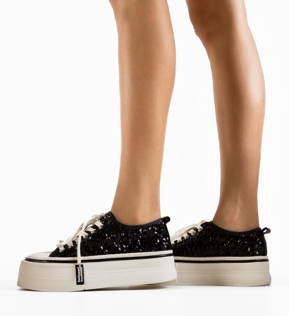 Sneakers Dama Paiety Negri | Design Eleganț - imagine 3