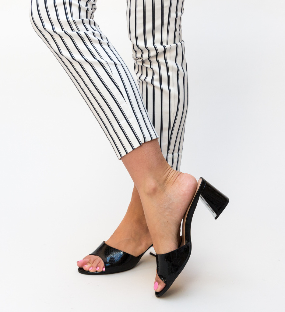 Sandale Dragol Negre Elegante cu Toc - imagine 3