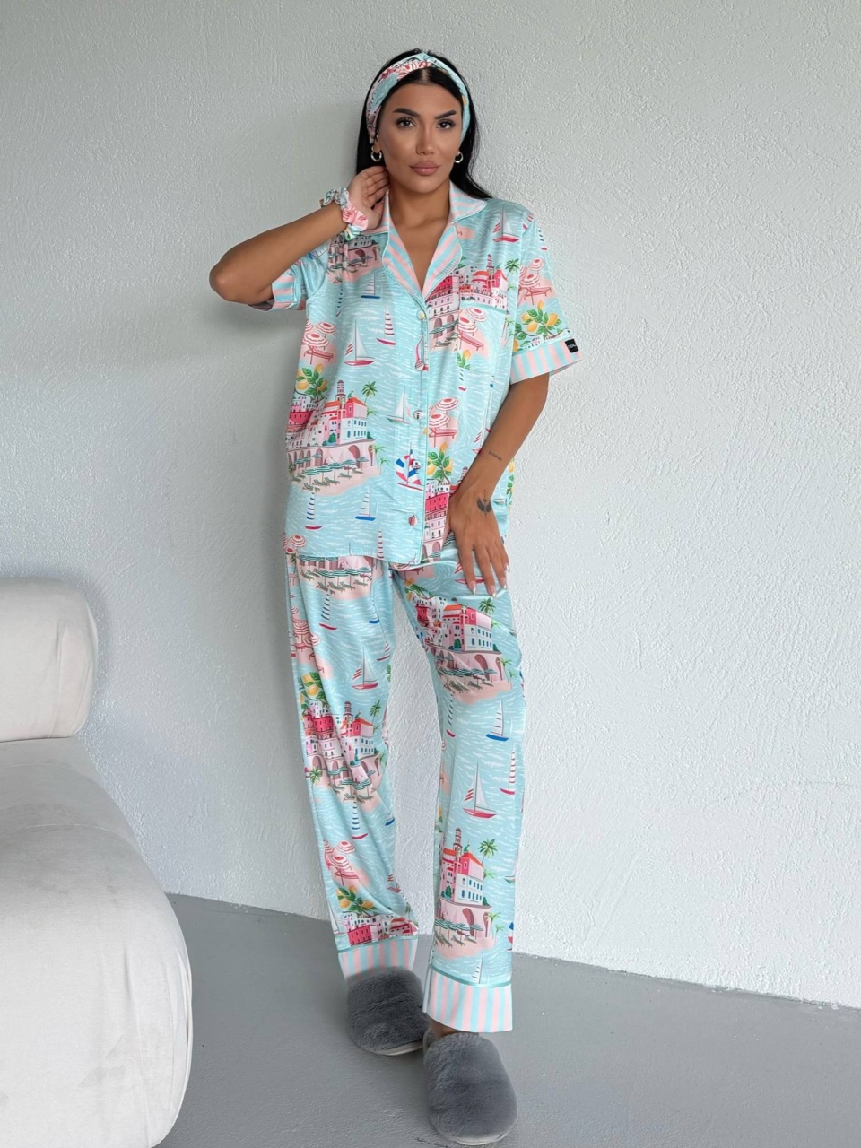 Set Pijama Dama 2 Piese Delis, Satin Mat cu Nasturi - imagine 7