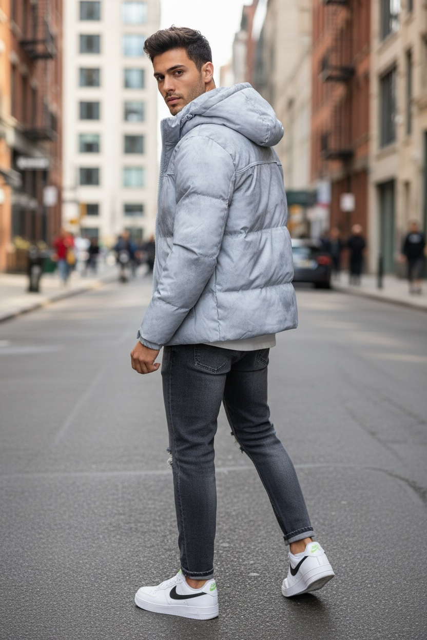 Geacă Bărbați Iarnă Gri | Călduroasă & Modernă