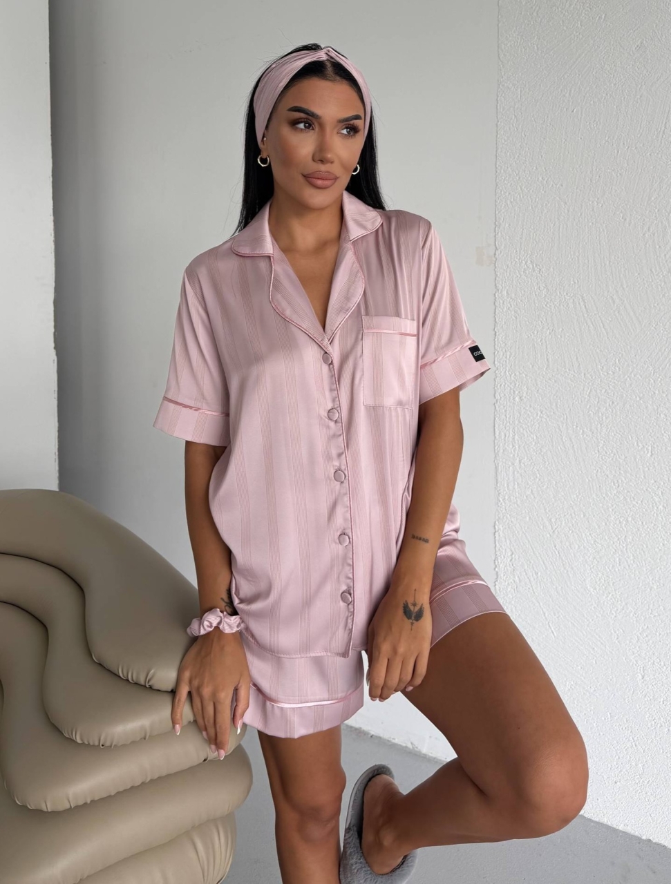 Pijama 2 piese Delis Satin Roz Pudrat