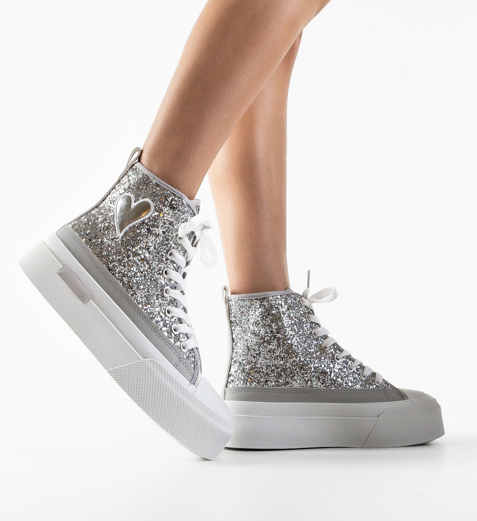 Sneakers Cuore Argintii Dama - Confort si Stil - imagine 3
