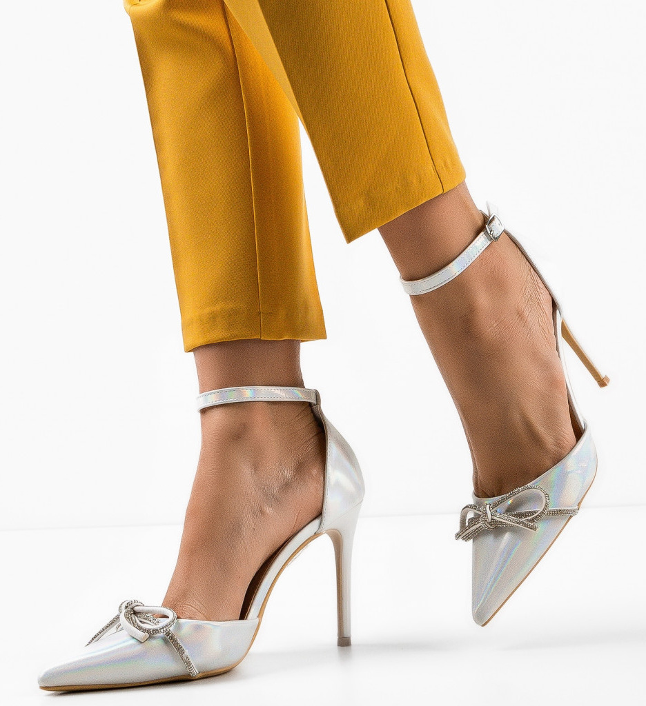 Pantofi Dama Albi Eleganți cu Toc - imagine 3