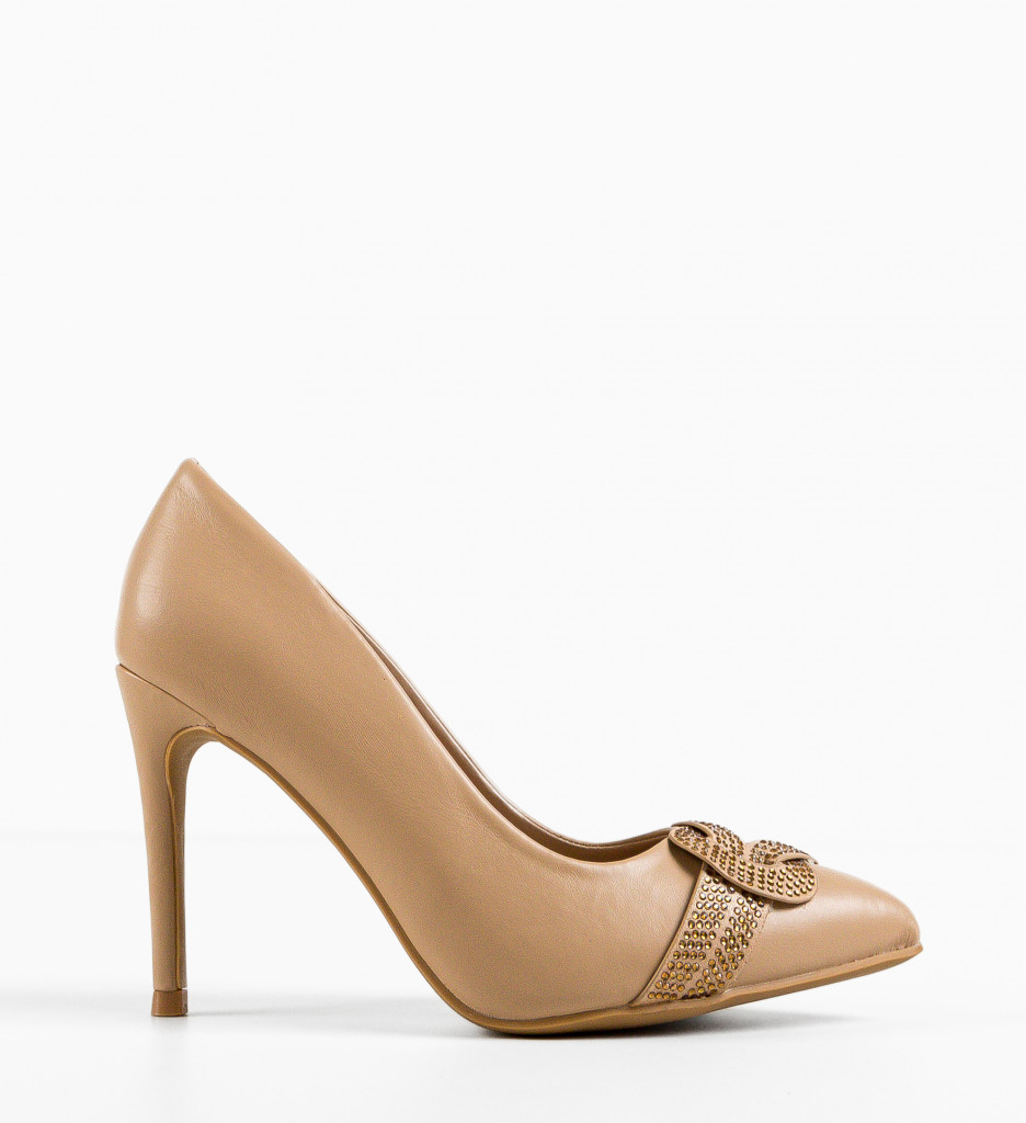 Pantofi Dama Brown Bej Eleganți cu Toc