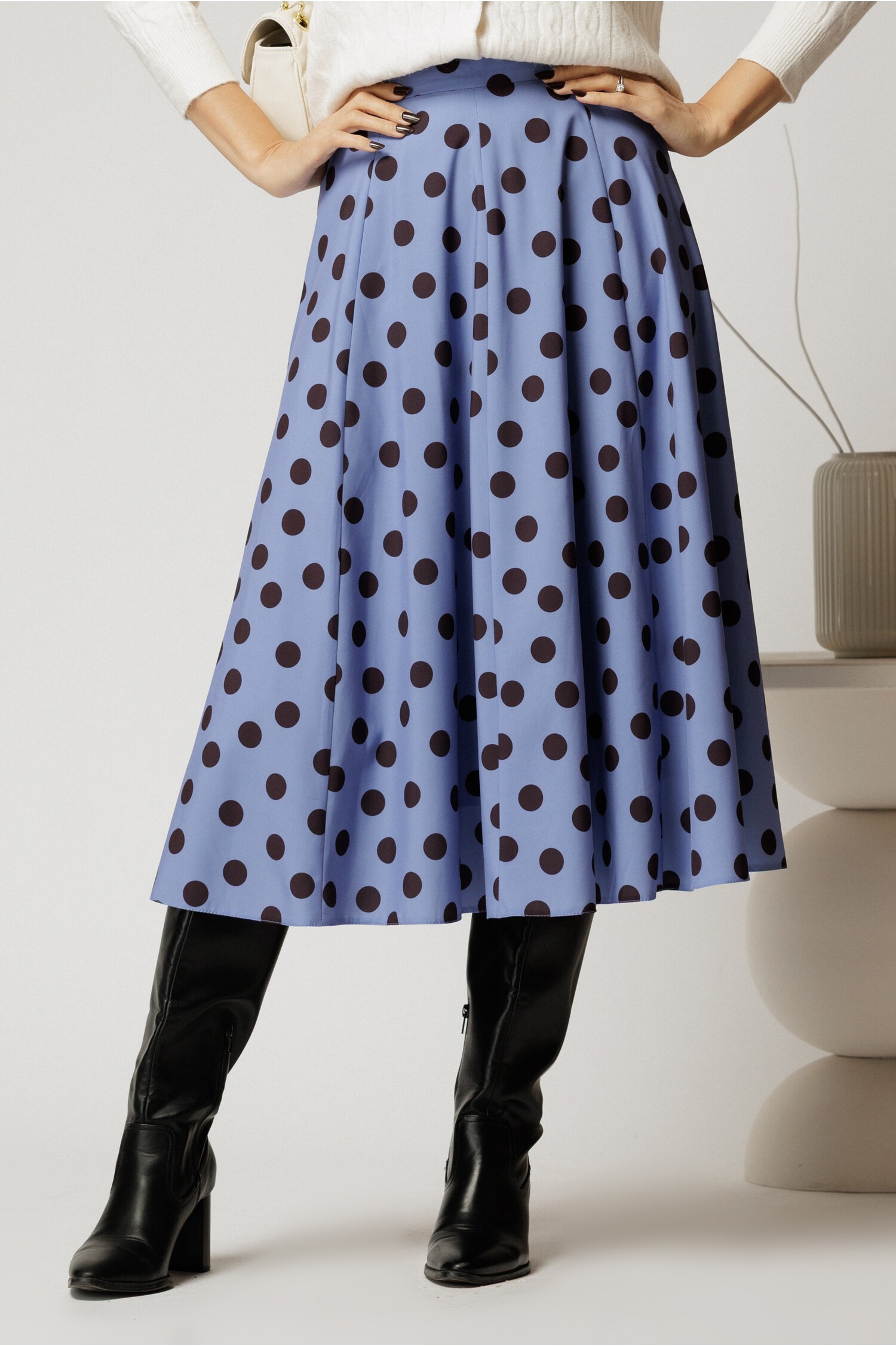 Fusta DY Fashion Midi Bleu cu Buline - Eleganță