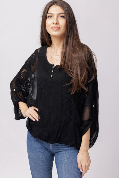Bluza Matase Shopika cu Broderie si Dantela