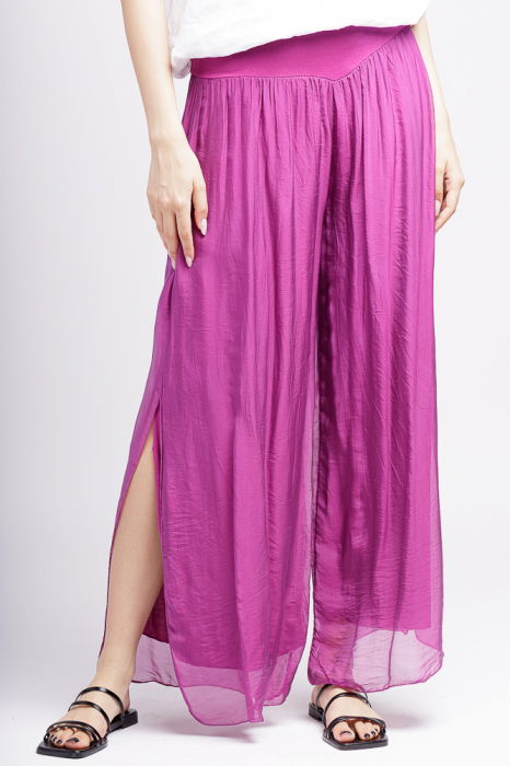 Pantaloni matase Shopika cu crapaturi laterale - imagine 1