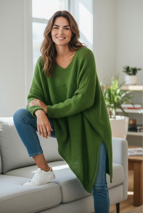Pulover Pufos Oversize Verde | Shopika