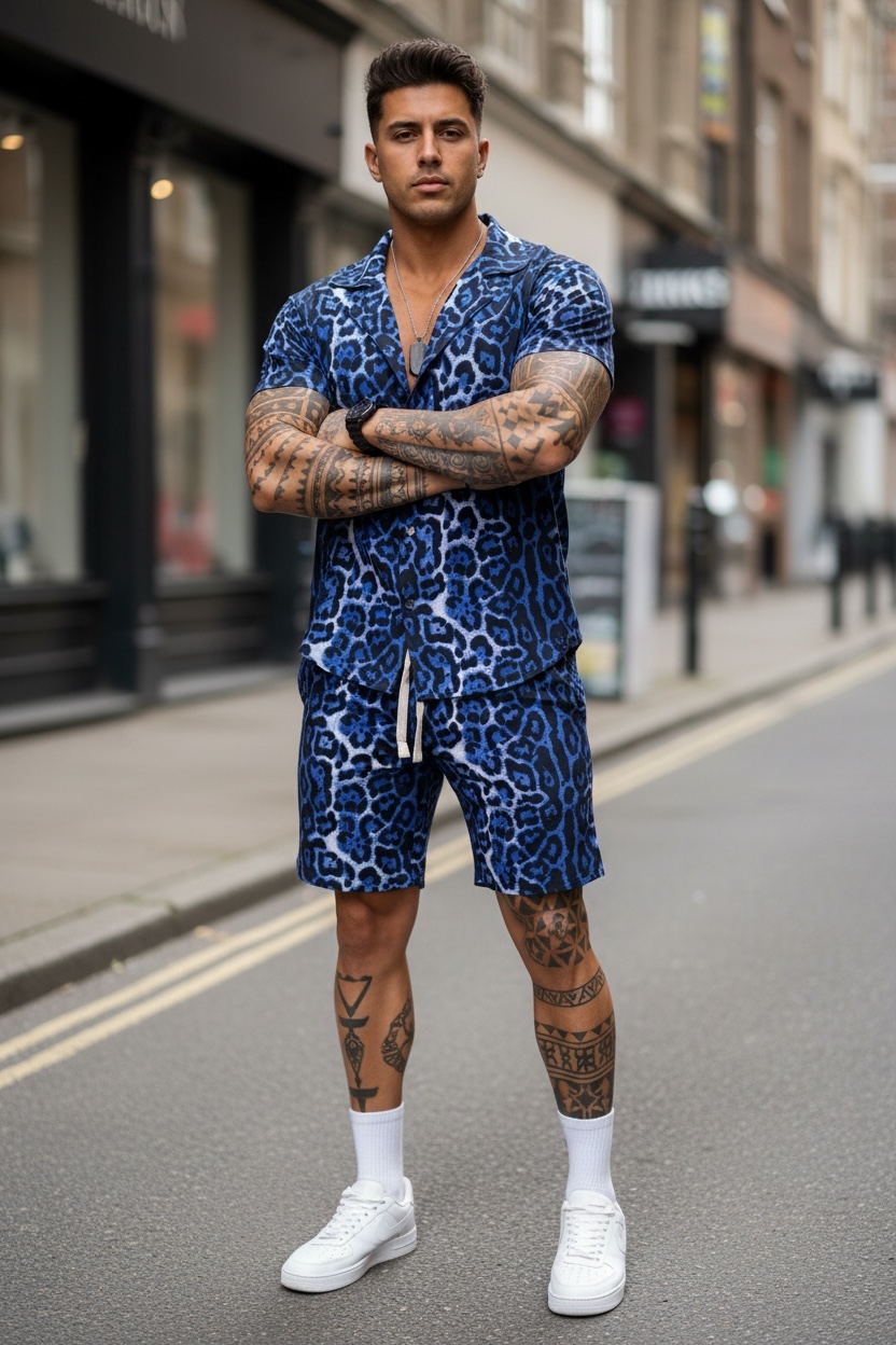 Compleu Bărbătești Vară Animal Print Albastru