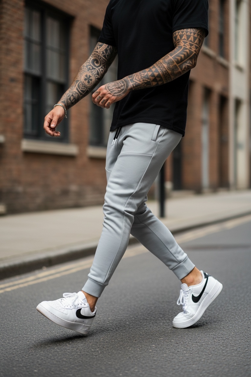 Pantaloni trening gri conici | Stil modern confort - imagine 2