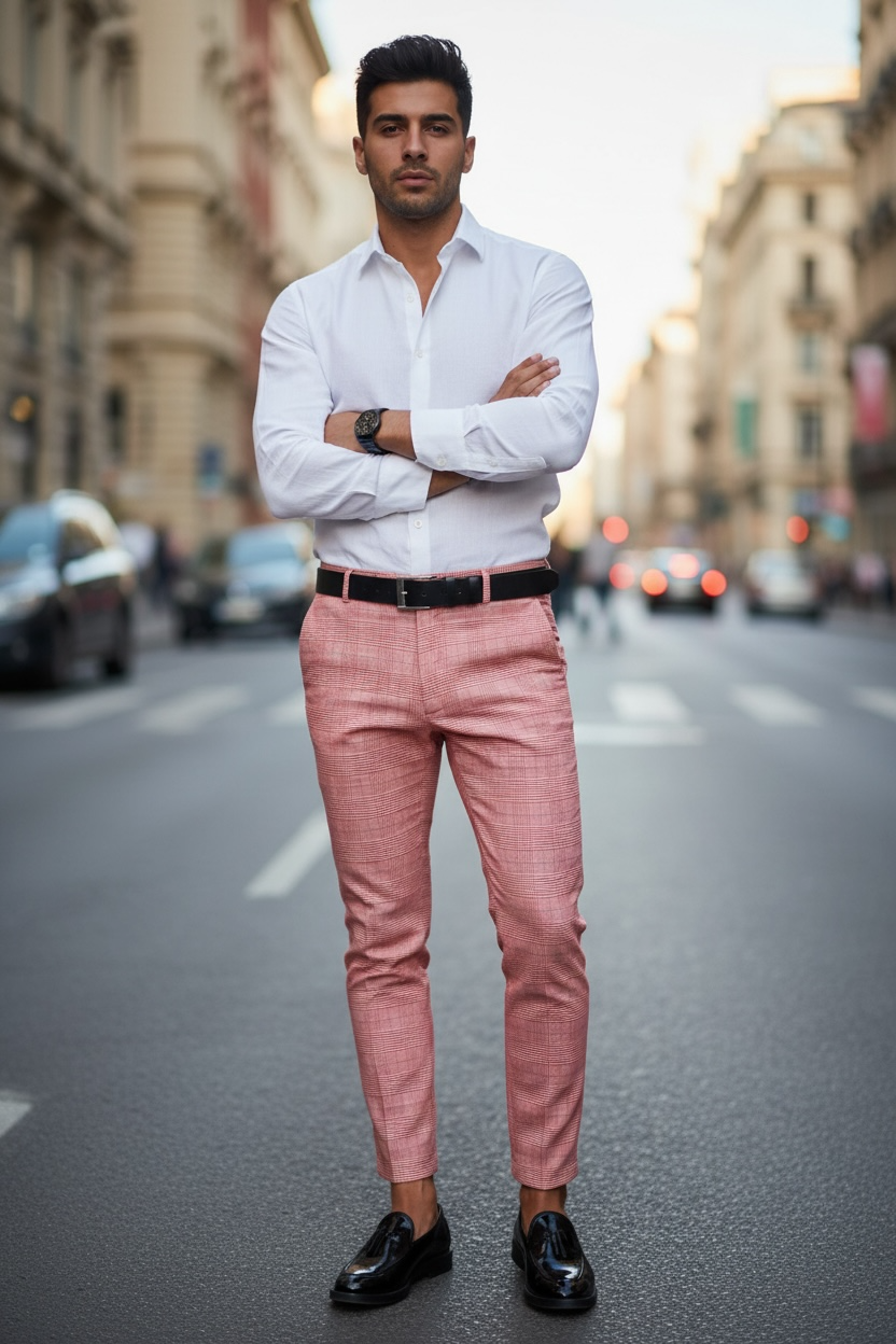 Pantaloni Barbati Rosii in Carouri Regular Fit - imagine 2