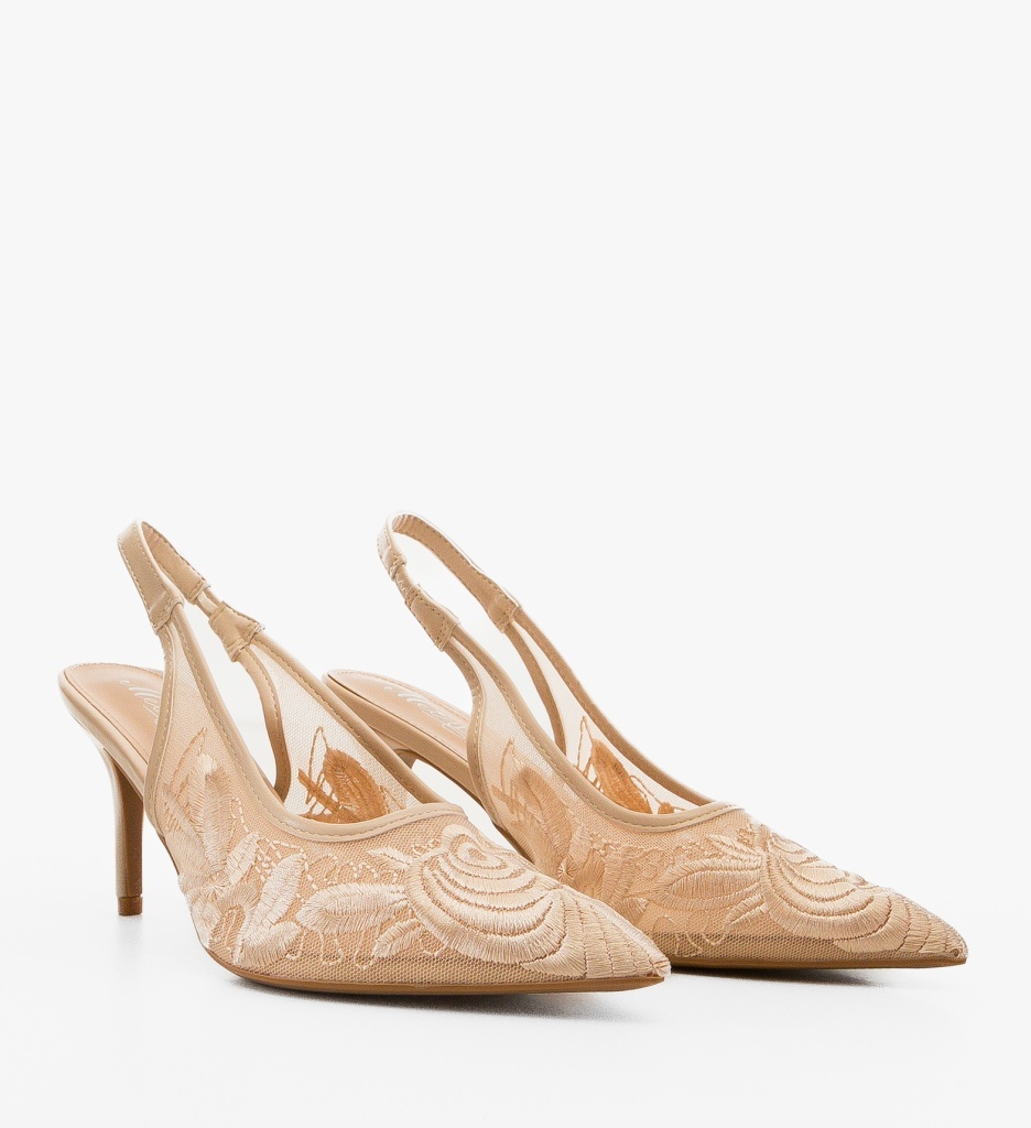 Pantofi Dama Bej Eleganți cu Toc - imagine 5