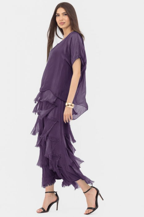 Rochie Mov Shopika cu Volane din Matase