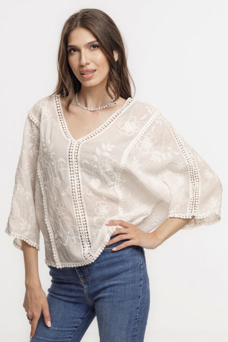 Bluza brodata Shopika | Dantela bumbac bej