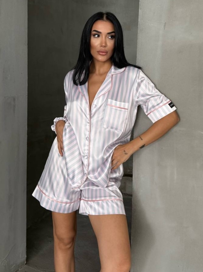 Set Pijama Dama 2 Piese Delis Gri Satinat