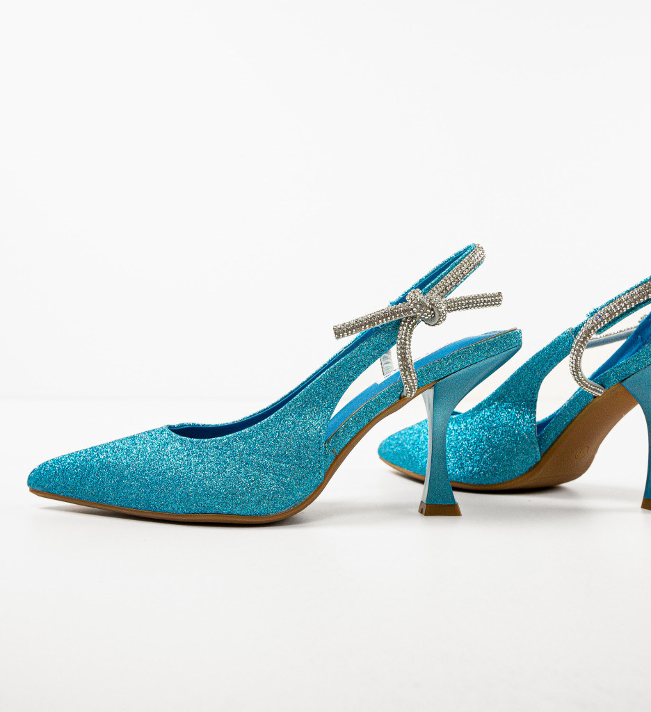 Pantofi Dama Qam Albastri cu Toc Eleganți - imagine 6