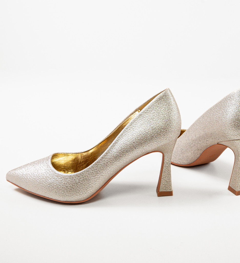 Pantofi Dama Auriu cu Toc | Eleganță și Stil