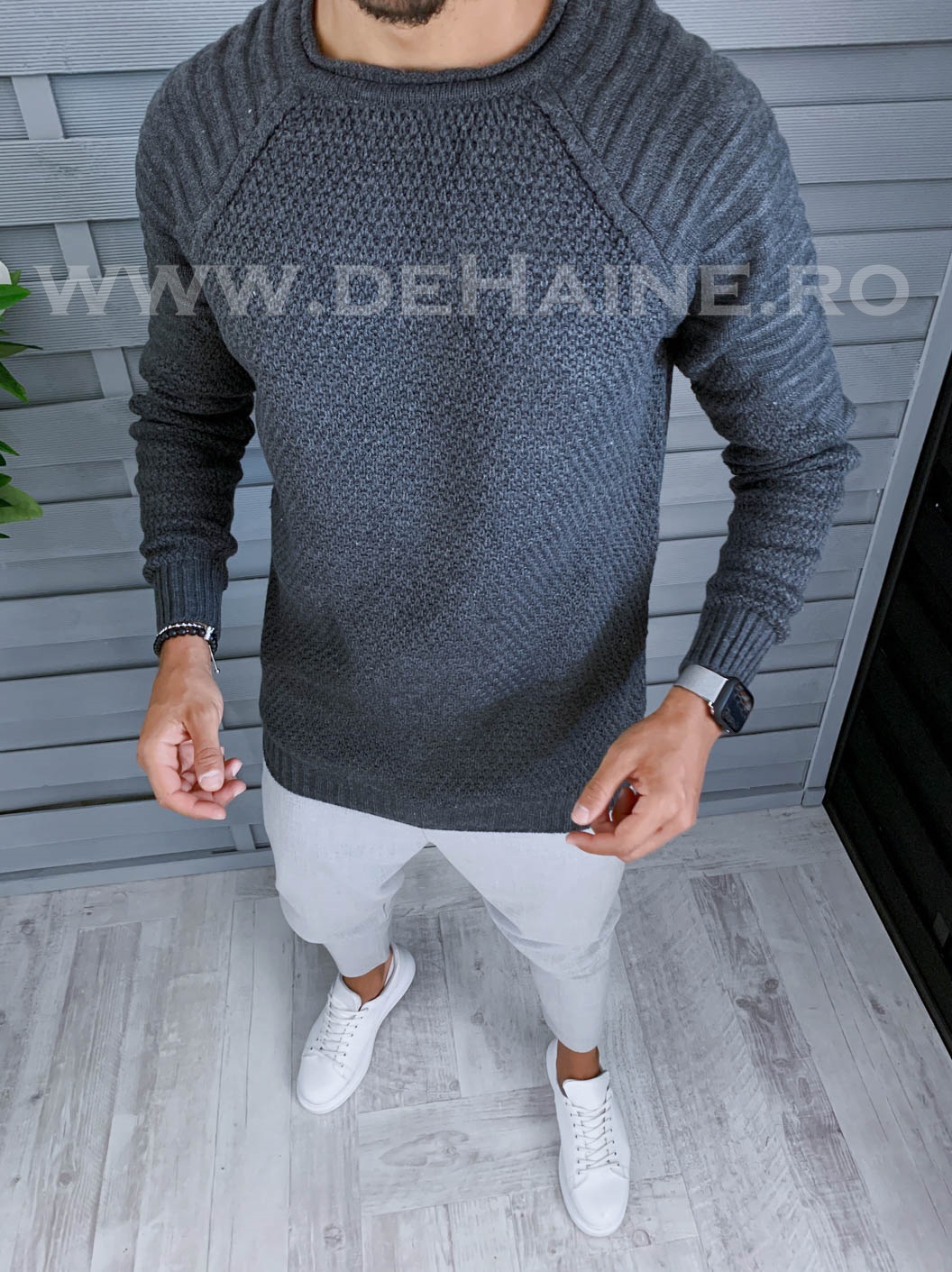 Pulover Barbati Gri Slim Fit Elegant ZR