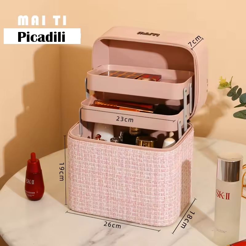Geanta Cosmetice Vespera AC005 Roz cu Organizer - imagine 3