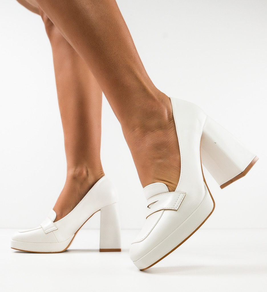 Pantofi Dama Elino Albi cu Toc Eleganți - imagine 3