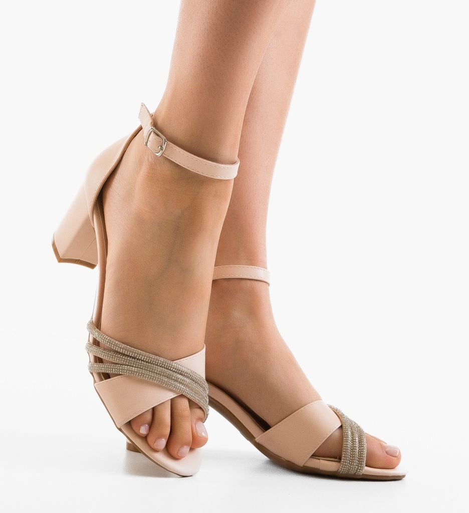 Sandale Toc Hamen Bej Elegante