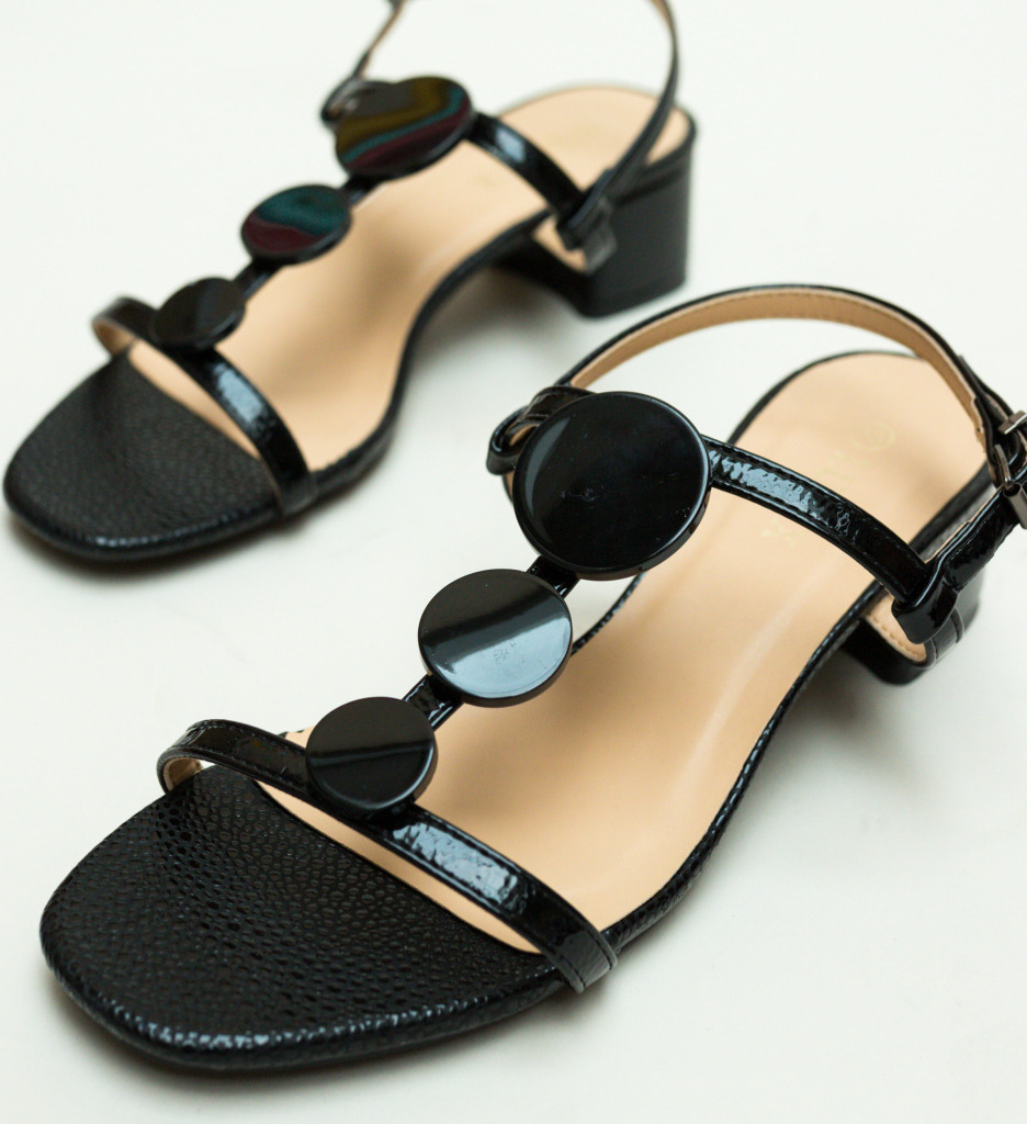 Sandale Aqua Negre cu Toc Elegant - imagine 3