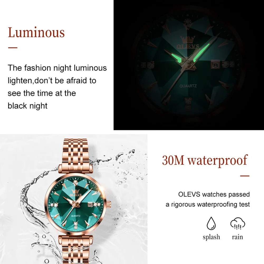 Ceas Olevs CS1647 Rose Gold Eleganță Verde - imagine 4
