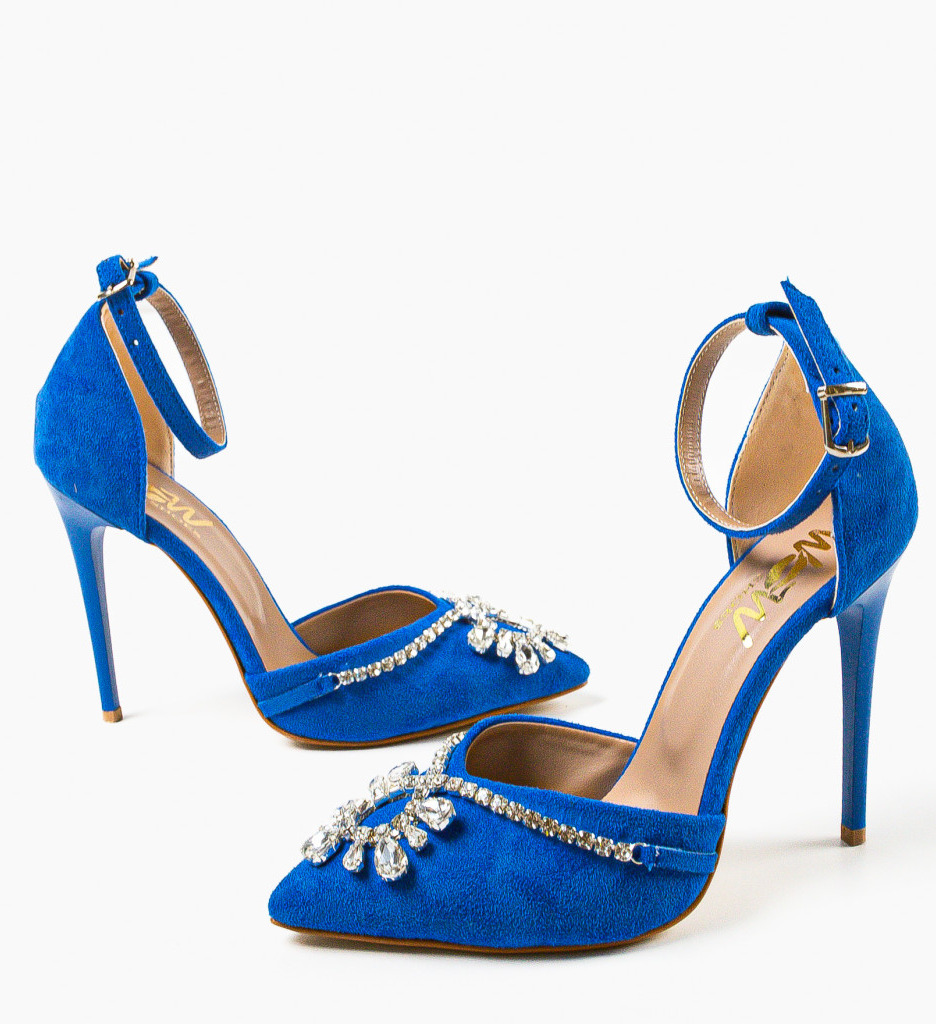 Pantofi dama Alabyna albastri cu toc elegant - imagine 3