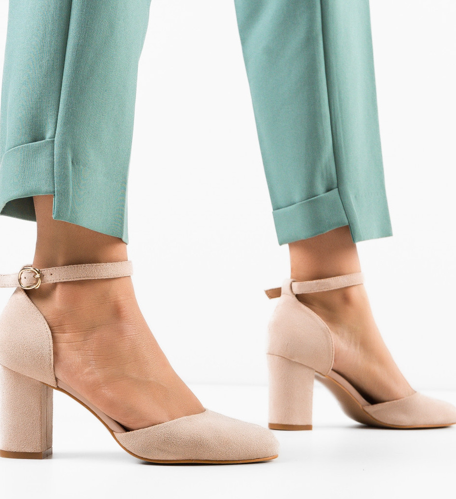 Pantofi Uneraya Bej cu toc elegant - imagine 3