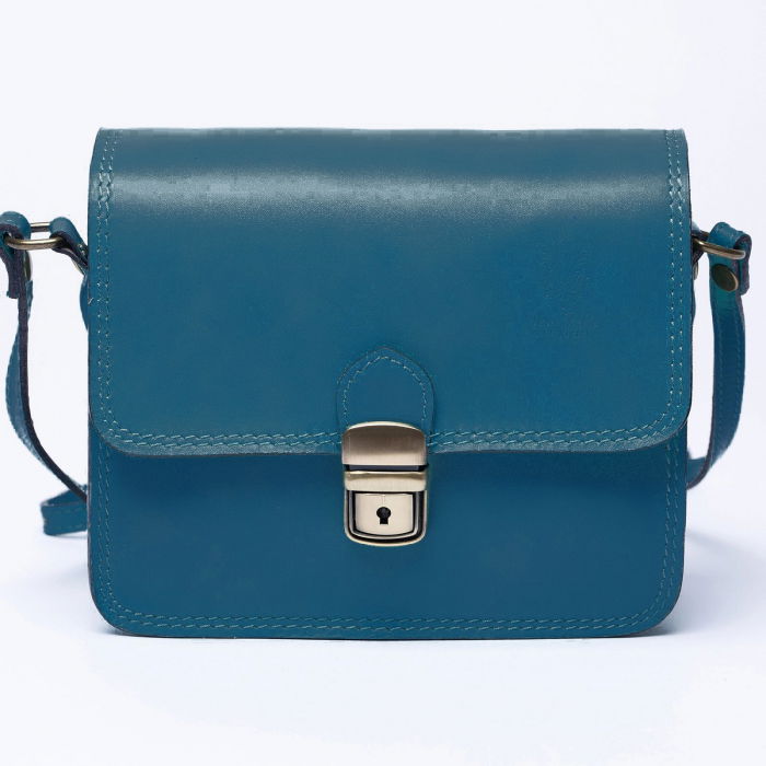 Geanta Crossbody Piele Naturala Turquoise | Shopika