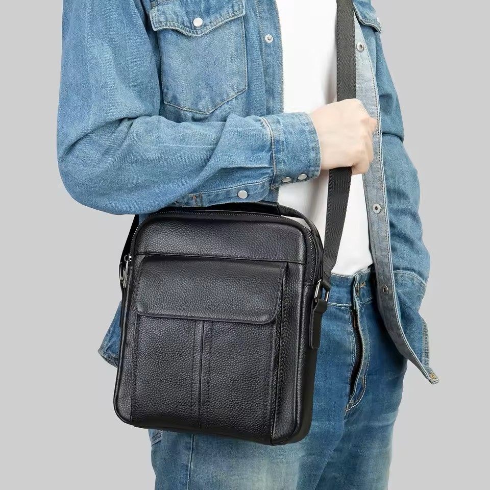 Geanta de umar barbati Khaiel GT3904, piele naturala, neagra - imagine 3
