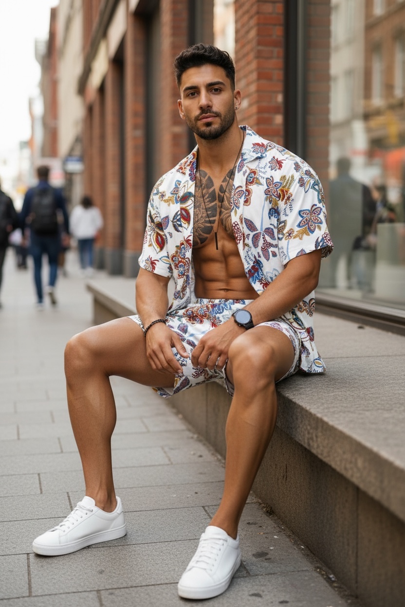 Compleu Vara Barbati Camasa Imprimeu + Pantaloni - imagine 2