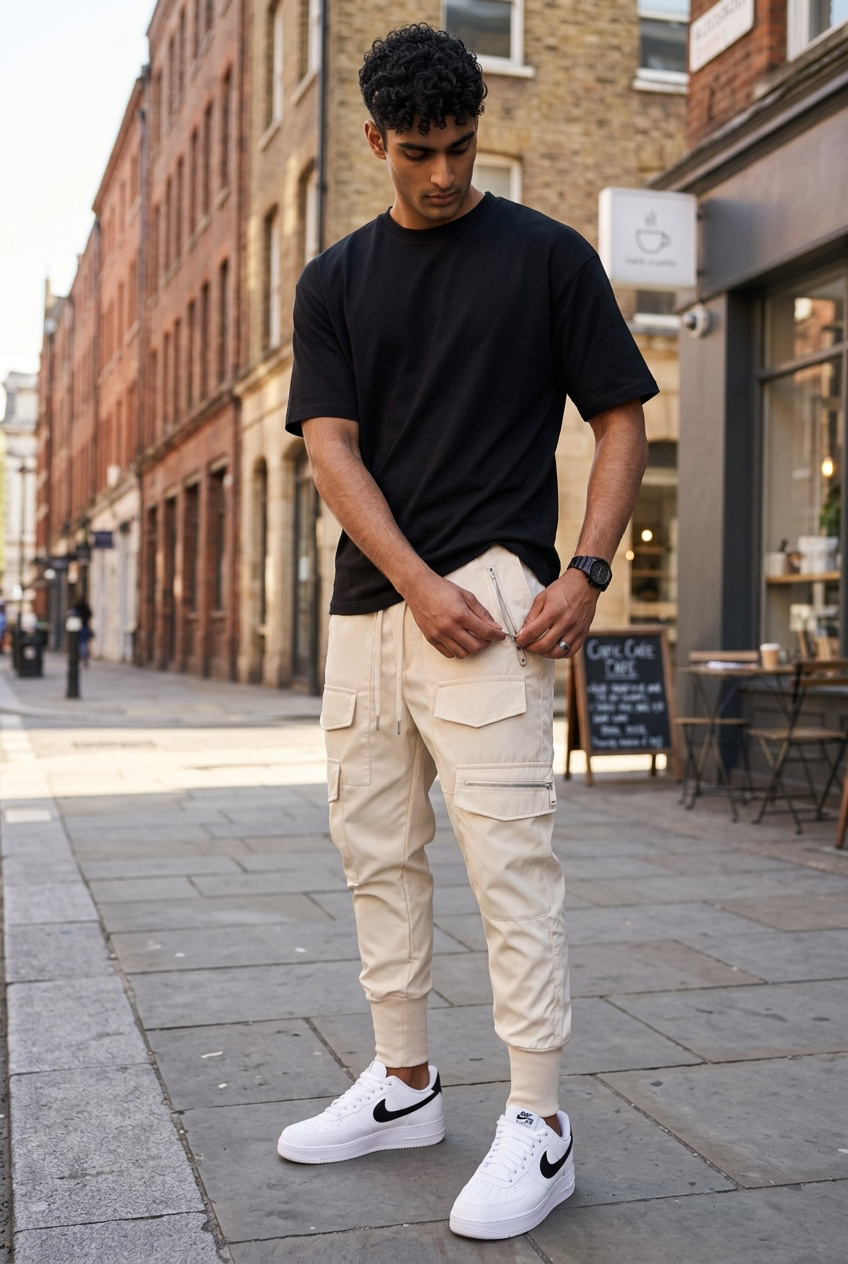 Pantaloni de trening cargo  bej  conici y081 10-5