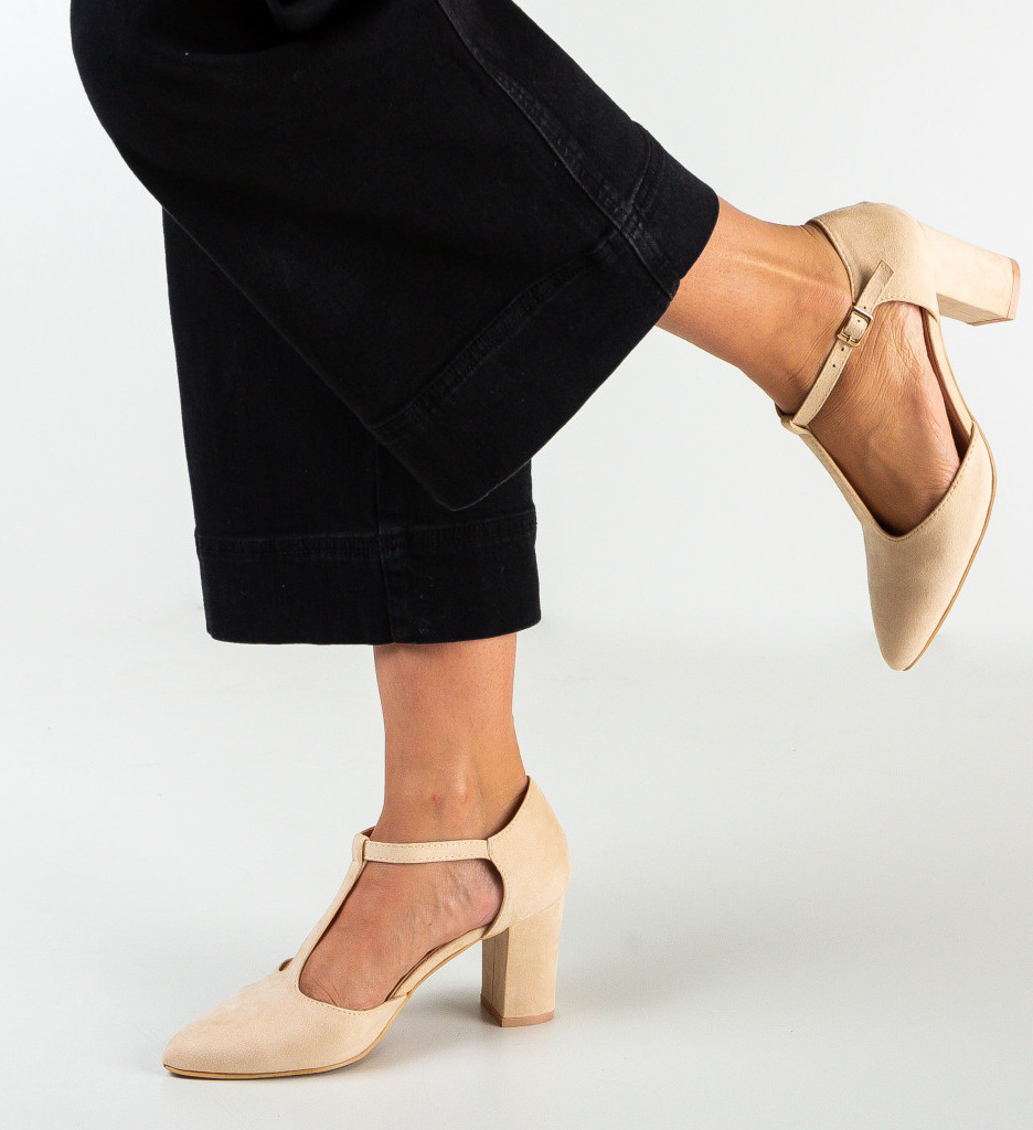 Pantofi Serio Bej cu Toc Elegant - imagine 3