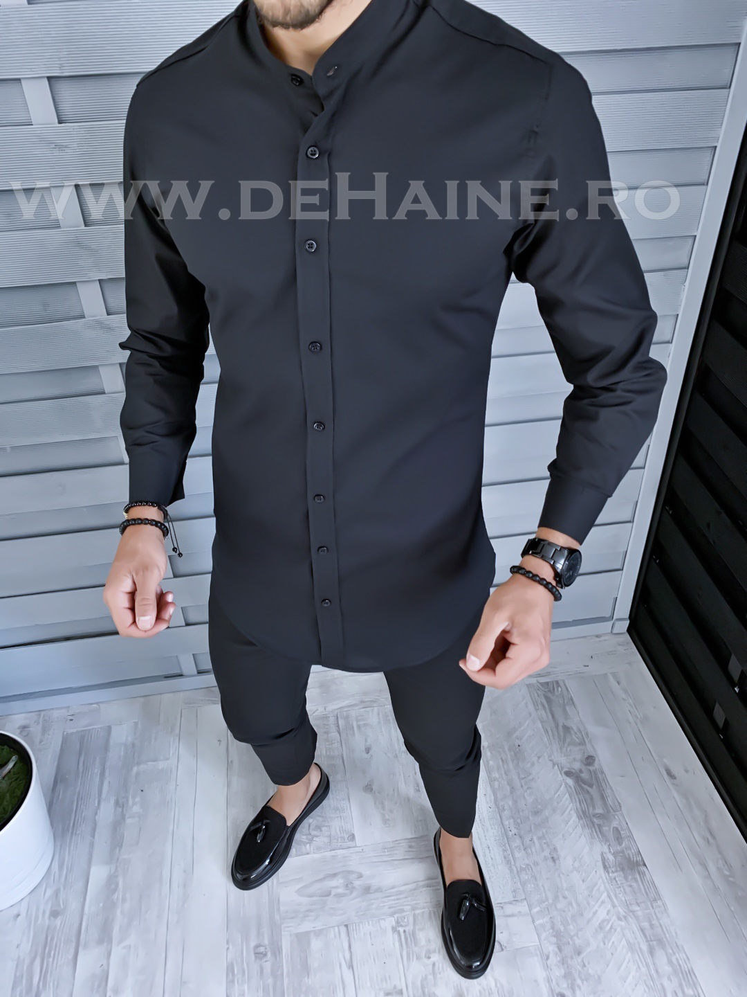 Cămașă Barbăți Slim Fit Neagră Elegantă