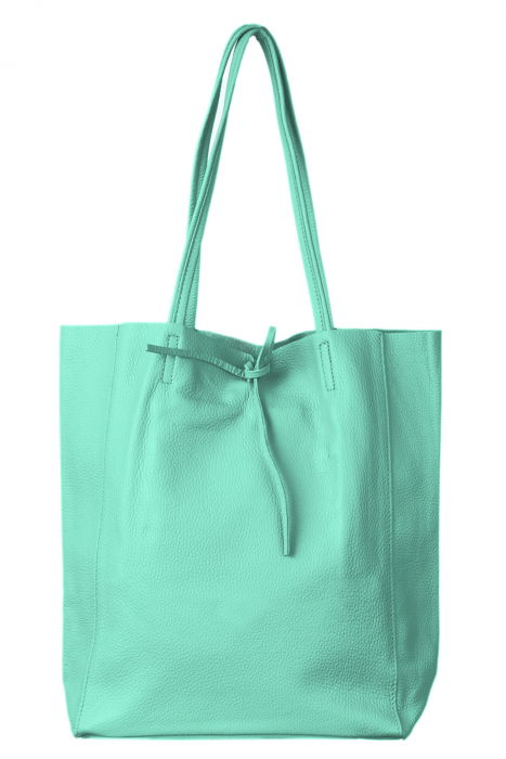 Geanta Shopika Verde Menta Piele Naturală