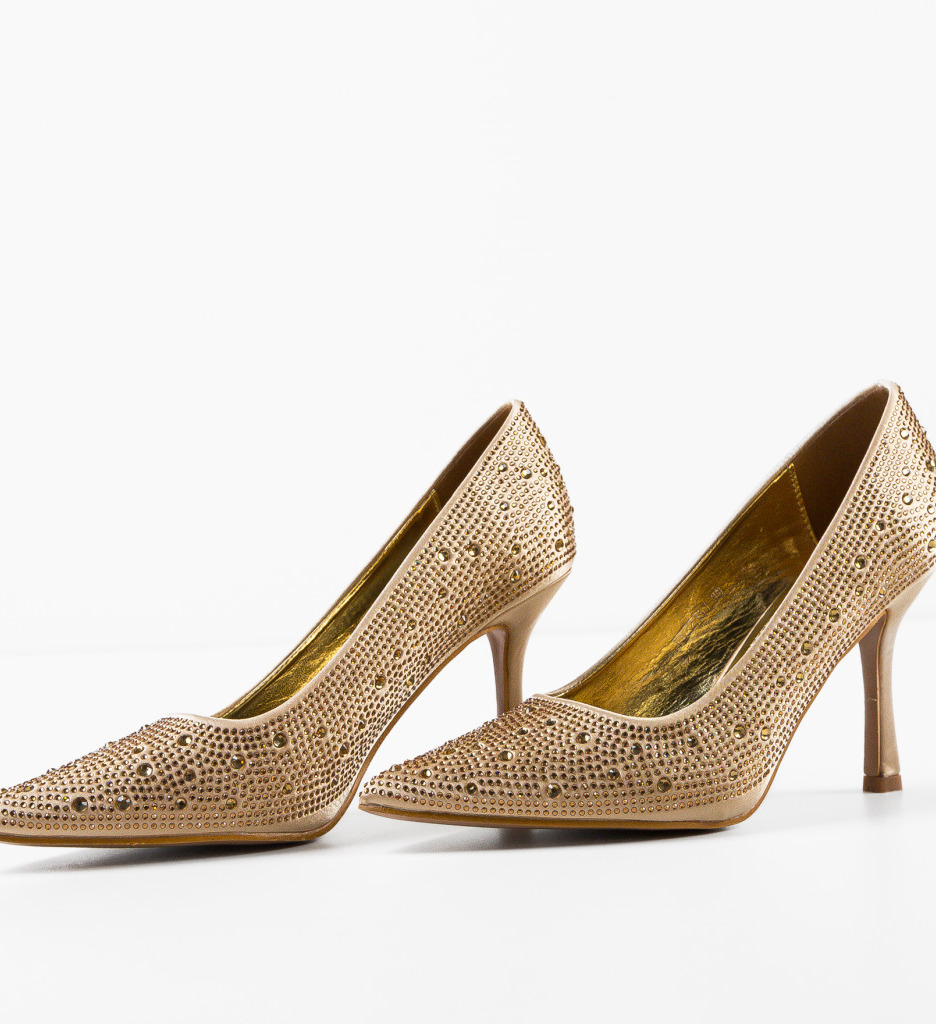 Pantofi Dama Frazer Aurii Eleganți cu Toc - imagine 6