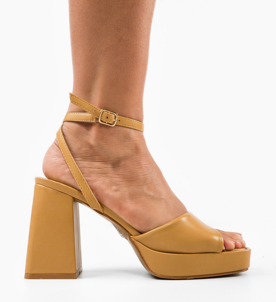 Sandale Dama cu Toc Flaviana Camel - Elegante - imagine 4