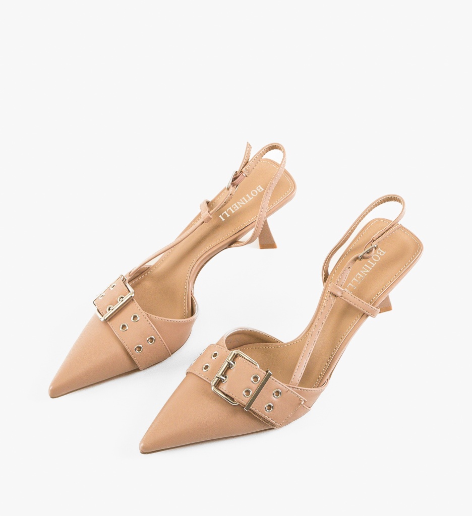 Pantofi Dama Chuks Nude cu Toc Eleganți - imagine 5