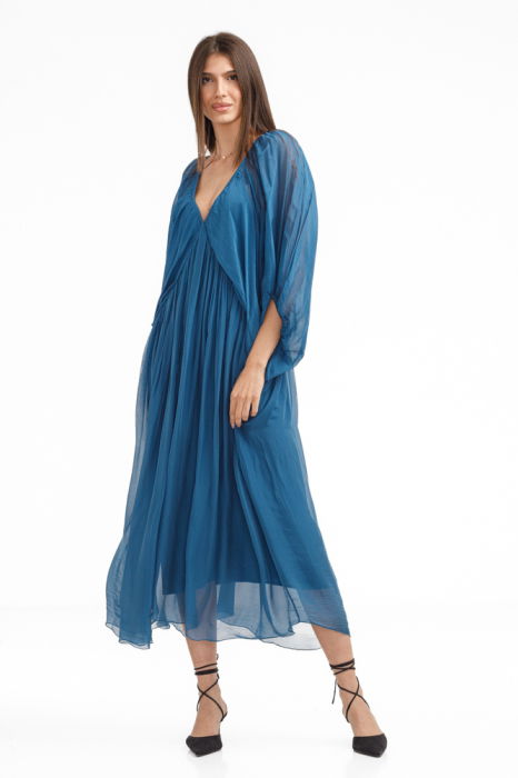 Rochie matase Shopika turcoaz elegantă