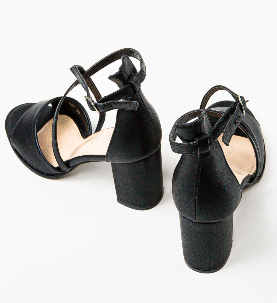 Sandale Ervans Negre cu Toc Elegante - imagine 6