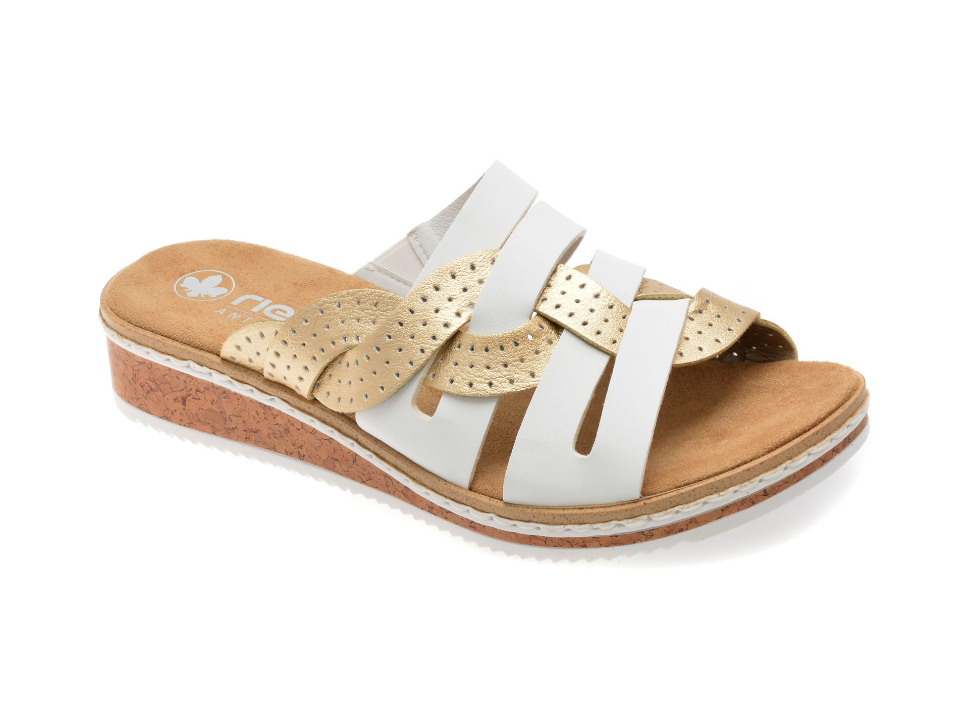 Papuci Rieker V3678 albi | Confort Antistress