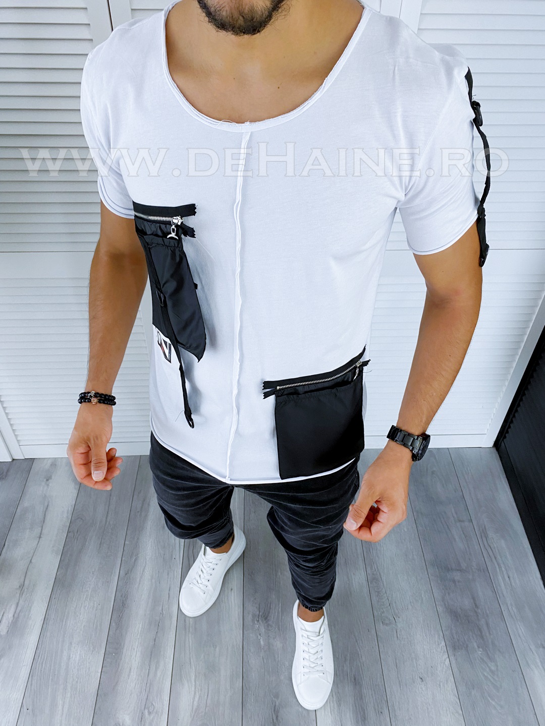 Tricou barbati slim fit albi CU MIC DEFECT  DEF5679  P19-4.1